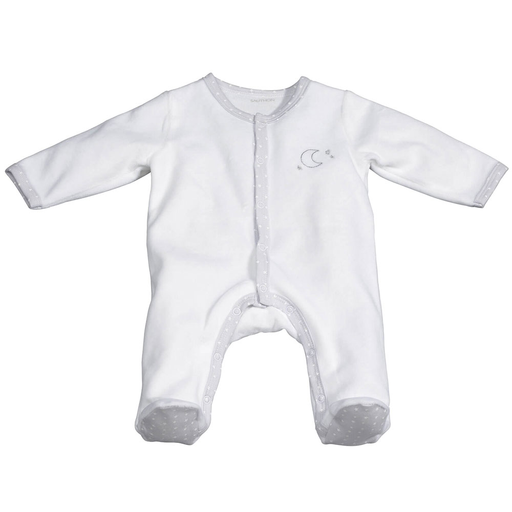 Pyjama bébé velours blanc lune naissance céleste de Sauthon baby deco sur  allobébé