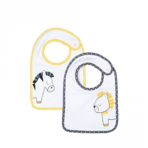 Lot de 2 bavoirs pluche et pompon Sauthon baby deco