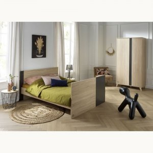 Lit évolutif bébé combiné 70x140 cm en 140x200 cm nova gris volcan Sauthon meubles