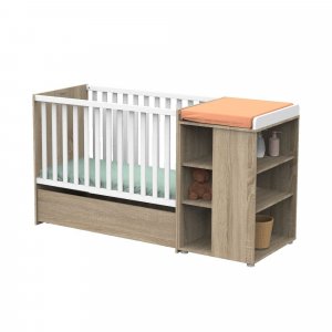 Lit évolutif bébé combiné 60x120 cm en 90x190 cm + tiroir de lit nova blanc lin Sauthon meubles