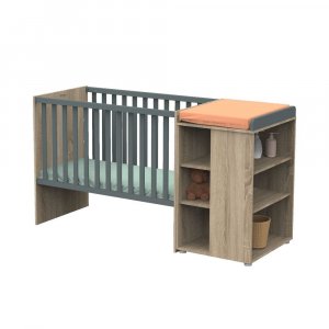 Lit évolutif bébé combiné 60x120 cm en 90x190 cm + tiroir de lit nova gris volcan Sauthon meubles