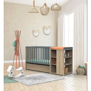 Lit évolutif bébé combiné 60x120 cm en 90x190 cm + tiroir de lit nova gris volcan Sauthon meubles