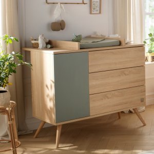 Commode 3 tiroirs 1 porte sauge seventies Sauthon meubles