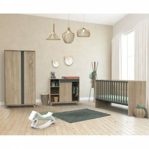 Chambre trio lit évolutif bébé combiné 70x140 cm en 140x200 cm + armoire + commode nova gris volcan Sauthon meubles