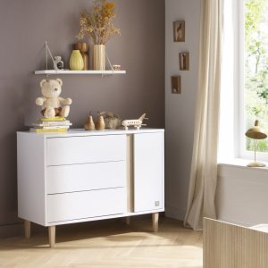 Chambre bébé duo lit 60x120cm transformable + commode 3 tiroirs 1 porte paloma + plan à langer offert Sauthon meubles