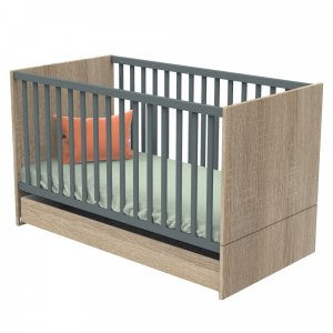 Lit évolutif bébé 70x140 cm + tiroir de lit nova gris volcan Sauthon meubles