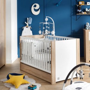 Chambre bébé duo lit + commode antonin bois et blanc + plan à langer offert Sauthon meubles