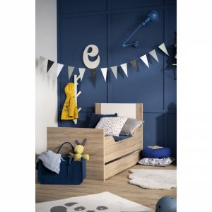 Chambre bébé duo lit + commode antonin bois et blanc + plan à langer offert Sauthon meubles