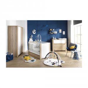 Chambre bébé trio + commode+armoire antonin bois et blanc + plan à langer offert Sauthon meubles
