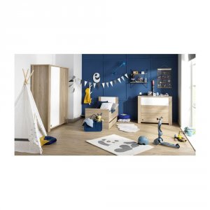 Chambre bébé trio + commode+armoire antonin bois et blanc + plan à langer offert Sauthon meubles