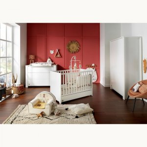 Chambre trio lit 60x120 + commode + armoire loft blanc + plan à langer offert Sauthon meubles