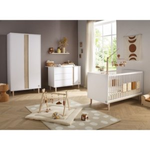 Chambre bébé trio lit évolutif 140x70cm + commode 3 tiroirs 1 porte + armoire paloma + plan à langer offert Sauthon meubles