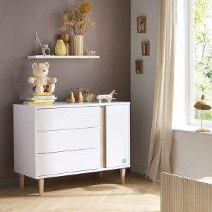 Chambre bébé trio lit évolutif 140x70cm + commode 3 tiroirs 1 porte + armoire paloma + plan à langer offert Sauthon meubles