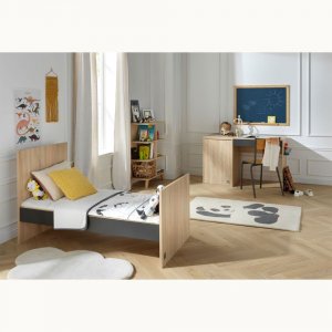 Chambre trio lit 70x140 + commode + armoire nova gris volcan Sauthon meubles