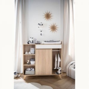 Chambre bébé trio lit bébé 60x120 + commode+armoire nova blanc lin Sauthon meubles
