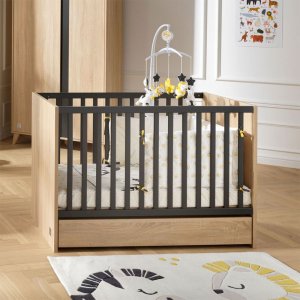 Chambre bébé trio lit bébé 60x120 + commode+armoire nova gris volcan Sauthon meubles