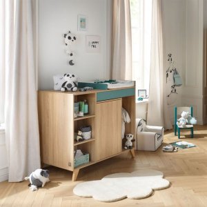 Chambre bébé trio lit bébé 60x120 + commode+armoire nova argile douce Sauthon meubles