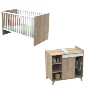 Chambre duo lit 70x140 + commode nova blanc lin Sauthon meubles
