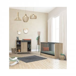 Chambre duo lit 70x140 + commode nova gris volcan Sauthon meubles