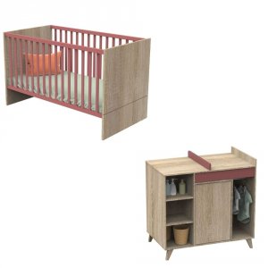 Chambre duo lit 70x140 + commode nova rose canyon Sauthon meubles