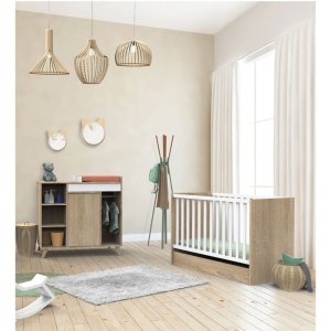 Chambre bébé duo lit bébé 60x120 + commode nova blanc lin Sauthon meubles