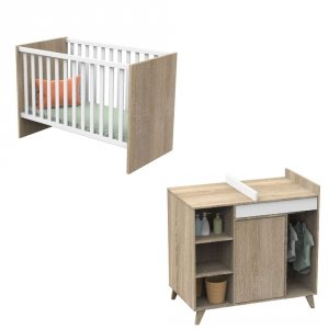 Chambre bébé duo lit bébé 60x120 + commode nova blanc lin Sauthon meubles
