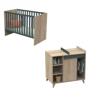Chambre bébé duo lit bébé 60x120 + commode nova gris volcan Sauthon meubles