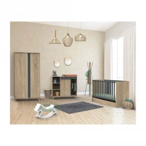 Chambre duo lit combiné évolutif 60x120 + armoire nova gris volcan Sauthon meubles