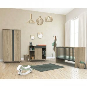 Chambre trio lit combiné évolutif 70x140 en 140x190 + commode + armoire nova gris volcan Sauthon meubles