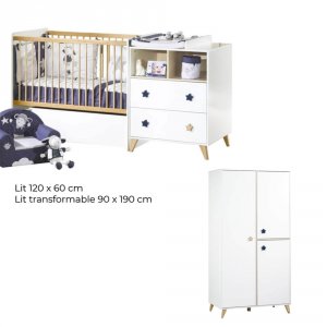 Chambre duo lit combiné évolutif + armoire oslo etoile Sauthon meubles