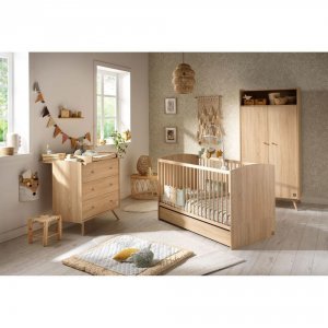 Chambre trio lit bébé 70x140 + armoire + commode access bois + plan à langer offert Sauthon meubles