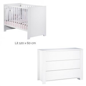 Chambre duo lit 60x120 + commode loft blanc + plan à langer offert Sauthon meubles