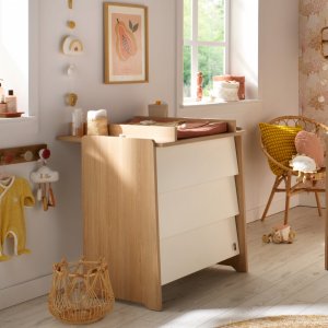 Chambre bébé duo lit 60x120cm + commode vanille + plan à langer offert Sauthon meubles