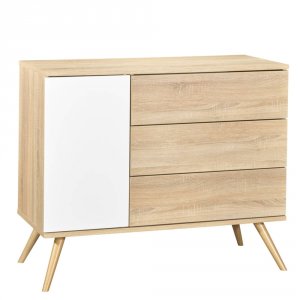 Chambre bébé duo lit 70x140 + commode seventies bois Sauthon meubles