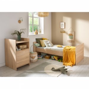 Lit chambre évolutif avec commode 1 porte azur Sauthon meubles