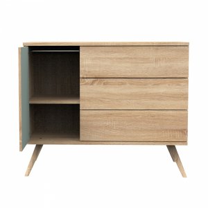Chambre bébé duo lit 70x140cm bois + commode sauge seventies + plan à langer offert Sauthon meubles