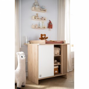 Chambre bébé duo lit 60x120cm (non transformable) + commode blanche tokyo + plan à langer offert Sauthon meubles