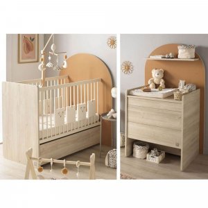 Chambre duo arche lit transformable + commode/bureau caramel Sauthon meubles