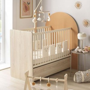 Chambre duo arche lit transformable + commode/bureau caramel Sauthon meubles