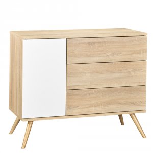 Chambre bébé duo lit 60x120cm + commode seventies blanc et bois Sauthon meubles