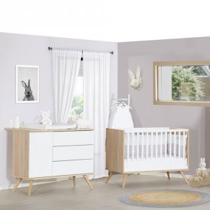 Chambre bébé duo lit 60x120cm + commode seventies blanc Sauthon meubles