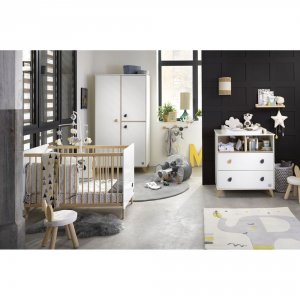 Chambre bébé trio lit + commode + armoire oslo bouton goutte