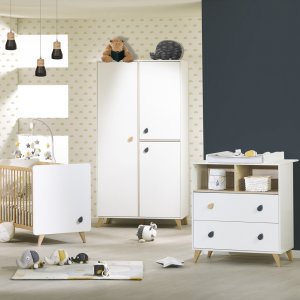 Chambre bébé trio lit + commode + armoire oslo bouton goutte + plan à langer offert Sauthon meubles