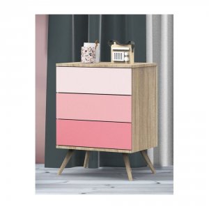 Petite commode 3 tiroirs seventies rose Sauthon meubles