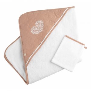Cape de bain et gant de toilette petit coeur Sauthon baby deco