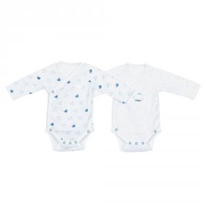 Lot de 2 bodies blanc et bleu naissance blue baleine Sauthon baby deco