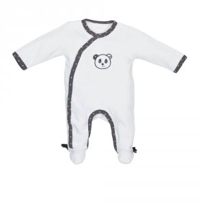 Pyjama bébé velours blanc panda chao chao naissance ouverture côté Sauthon baby deco