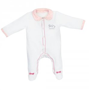 Pyjama bébé velours blanc avec col baby swan naissance Sauthon baby deco