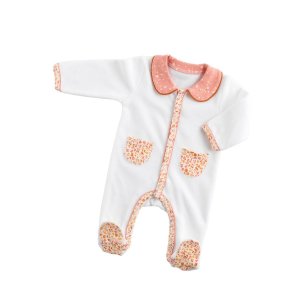 Pyjama bébé blanc 1 mois col motif floral esmée Sauthon baby deco