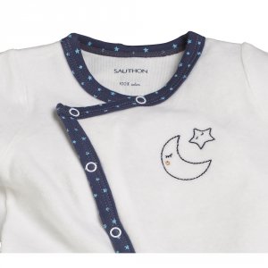 Pyjama bébé velours blanc 3 mois merlin Sauthon baby deco